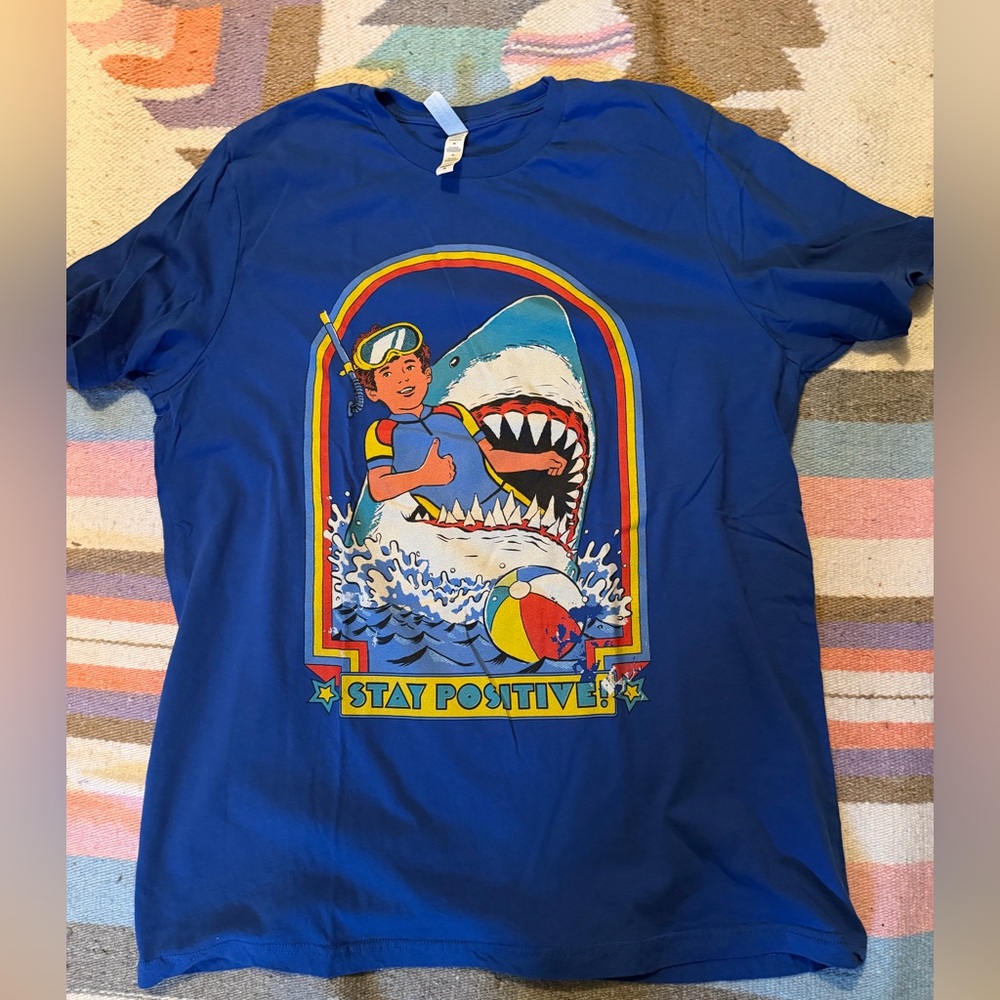 Stay Positive Jaws Shark Bella Canvas T-shirt Size XL NWOT